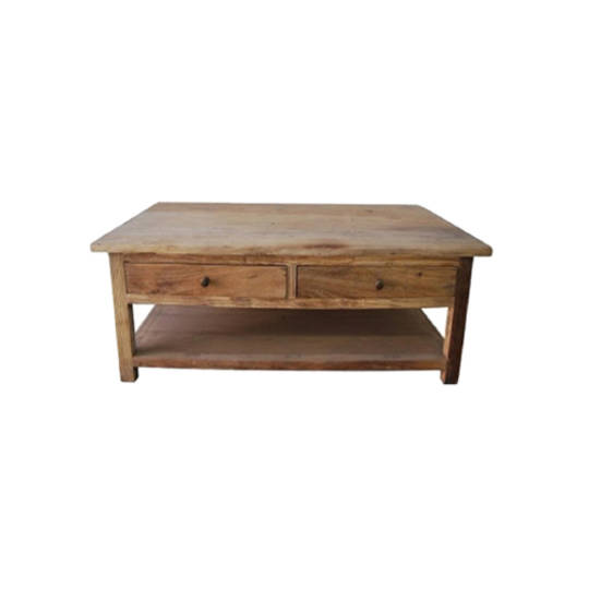 Recycled Elm French 2 drawer coffee table with shelf